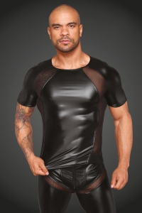 Mens Powerwetlook Shirt with 3D Net Details - Noir Handmade