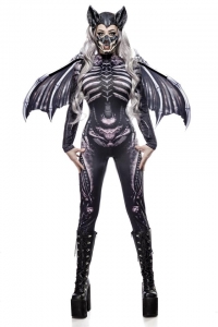 Skull Bat Lady Costume Set in Black/Grey