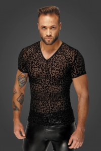 Mens Leopard Flock V-Neck T-Shirt - Noir Handmade